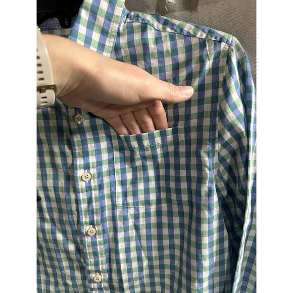 Crown & Ivy Men L Blue White Green Long Sleeve Button Down‎ Plaid Men's - Picture 4 of 7